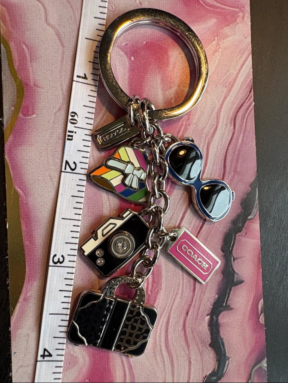 Coach Enamel Multicharm Keyring with Rainbow Heart, Black Accents